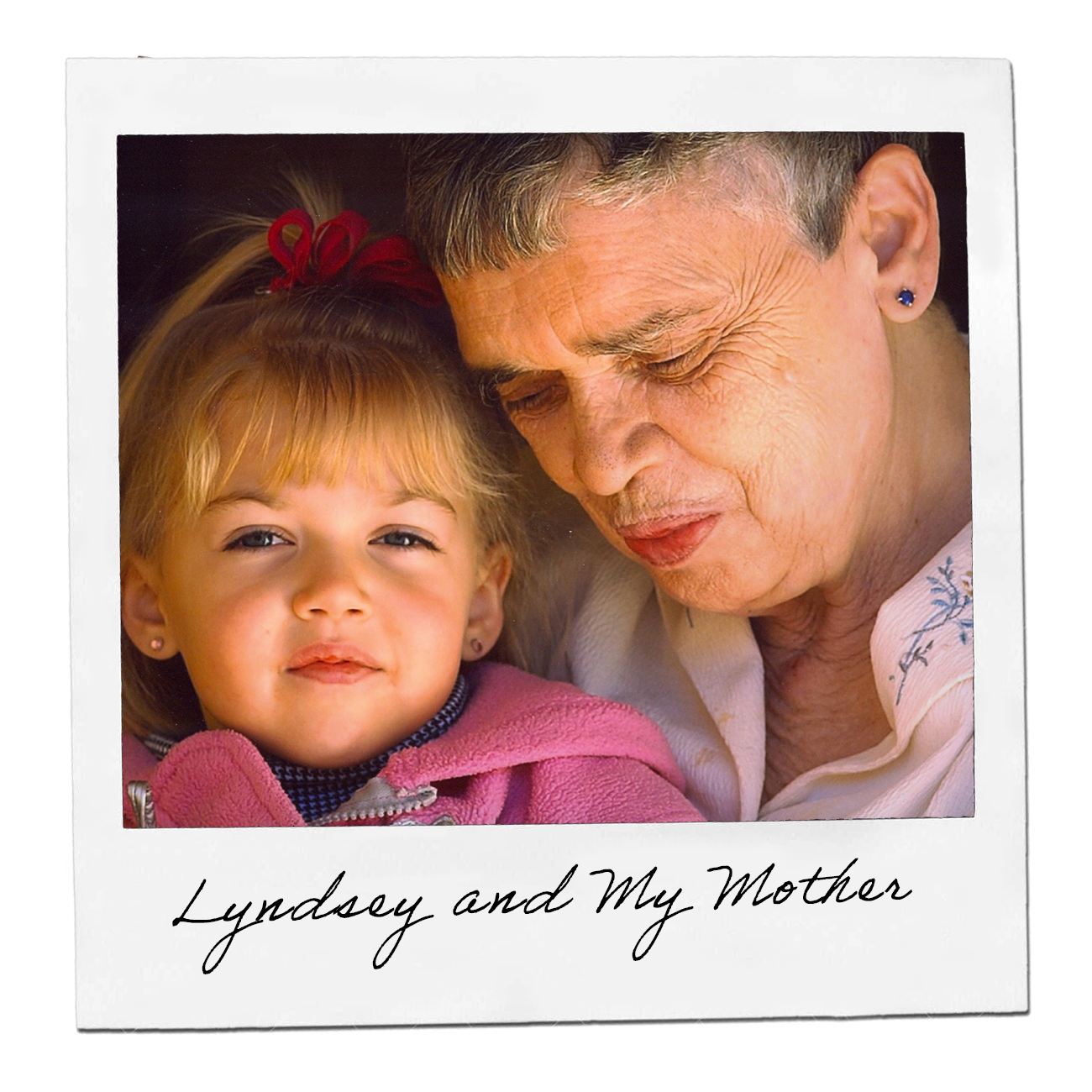 Polaroid: little Lyndsey held close by her grandmother
