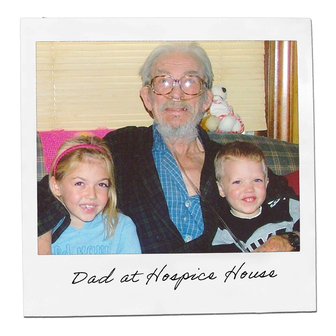 Polaroid: Dad with two grandchildren at the hospice house